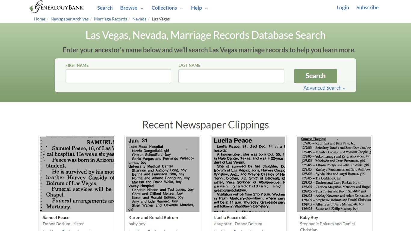 Las Vegas, Nevada, Marriage Records Online Search - GenealogyBank